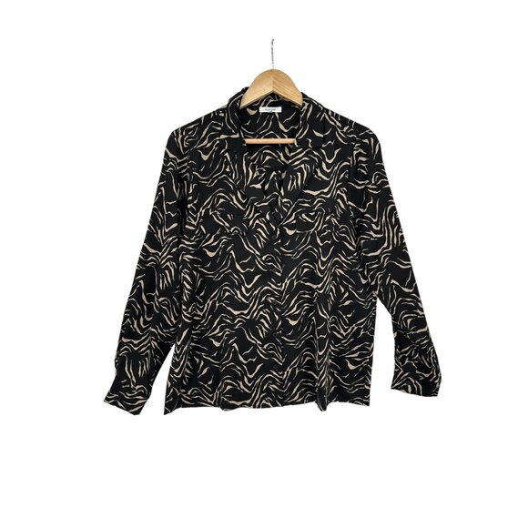 Pleione Top Blouse Shirt Button up Womens Size L‎ Tiger Stripe Work Career - Picture 1 of 10